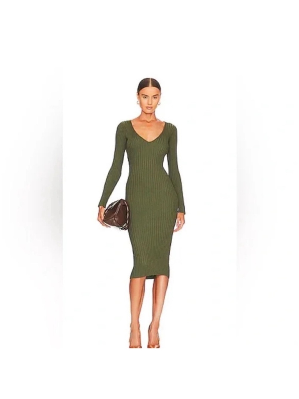 Bekah Deep V Midi Dress in Olive Green by NBD. Size XS new with tags. Comfort